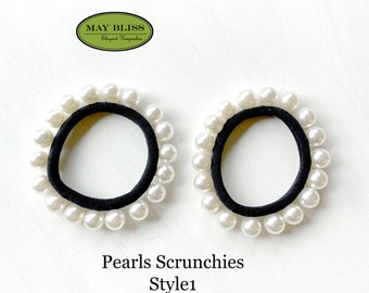 Two Faux Pearl Scrunchies, Decorated Hair Tie, Hair Accessories