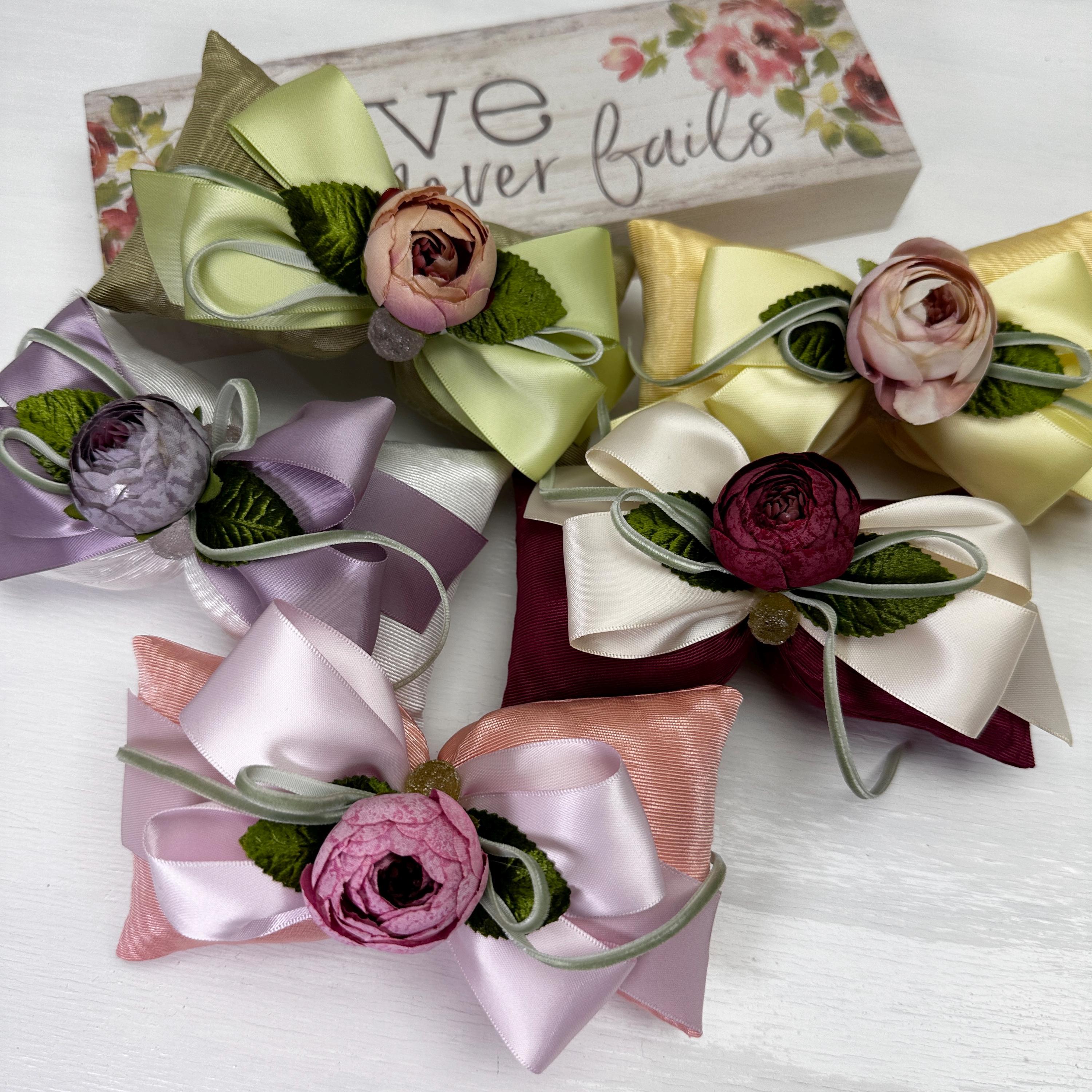 Ribbon Sachet with Small Peony Flower, Rose Scent Handmade Sachet