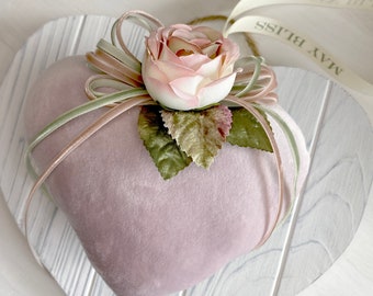 Velvet Heart Sachet with Gorgeous Rose, and Velvet Ribbons, Gift for Her