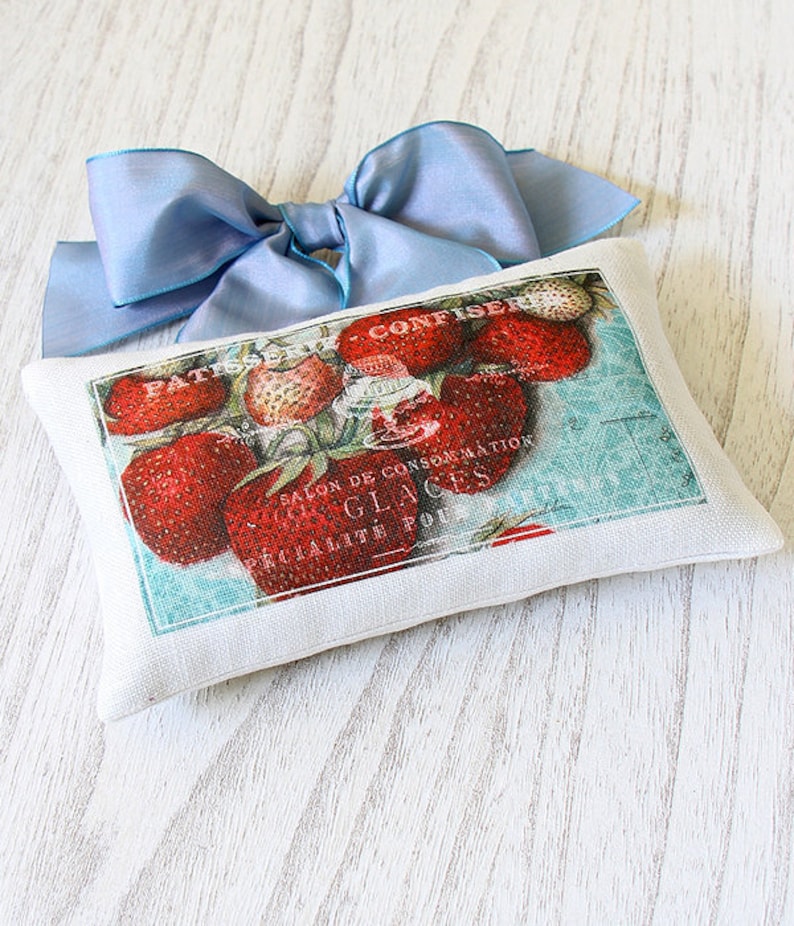 Linen Sachet Sweet Strawberry, Handmade Hanging Sachet image 1