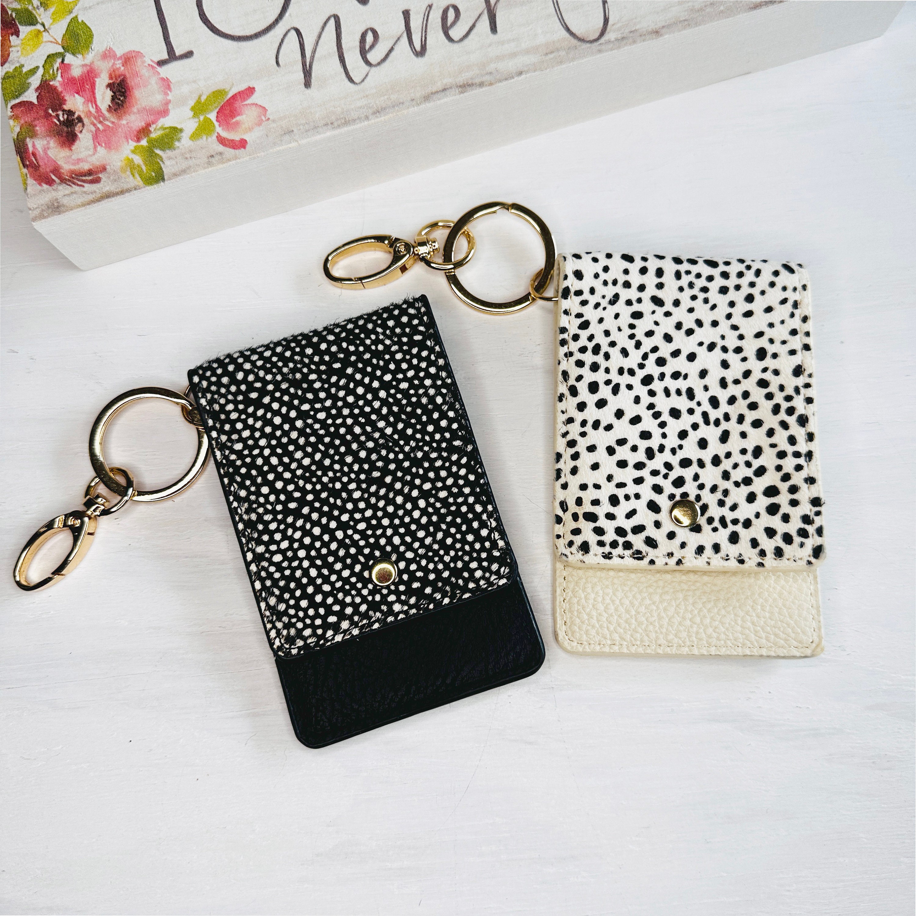 Leopard Print Design Leather Credit Card Case / Genuine Designer