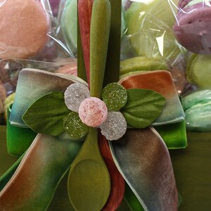 decorated wooden basket, with Hand Dyed Velvet Ribbons, Wooden Spoon, and Linen Liner image 4