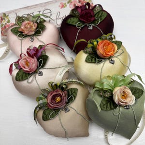 Silk heart sachet with rose and heart Charm (Burgundy silk)