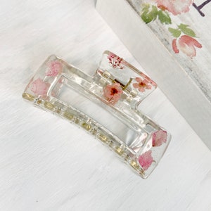 Medium Real Dried Flower Resin Hair Claw, White, and Pink Flowers two Kinds