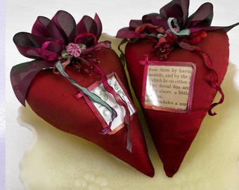 Red Silk Heart Sachet with Pocket, Valentine Heart Sachet