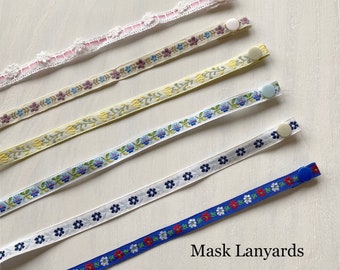 Embroidered mask lanyard, mask holder with snap button.Mask Saver, Mask saver
