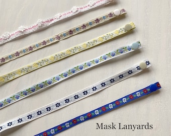 Embroidered Mask Lanyard: Floral Mask Holder with Snap Button