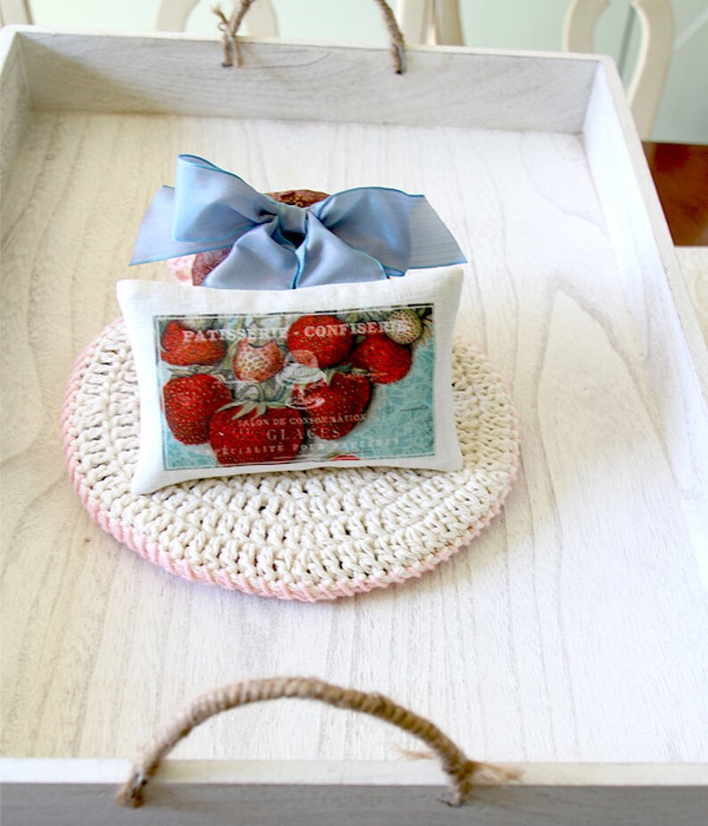 Linen Sachet Sweet Strawberry, Handmade Hanging Sachet image 3