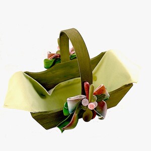 decorated wooden basket, with Hand Dyed Velvet Ribbons, Wooden Spoon, and Linen Liner image 3