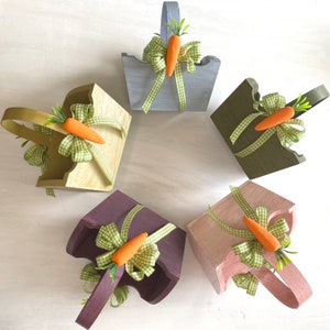 Easter Basket Mini with Carrot Decoration., Cute Easter Wooden Basket with Handle