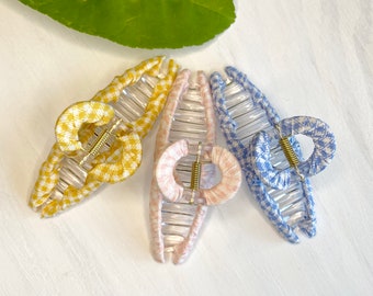 Checker Fabric Hair Claw: Large Easy-Grip Hair Clip for her