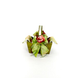Small Wooden Basket Decorated With Flowers and Linen