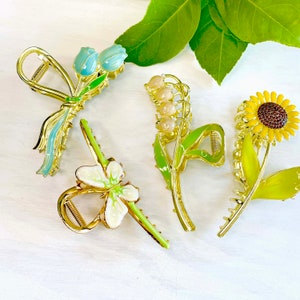 Large Flower Hair Claw Clip, Enamel Metal Claw