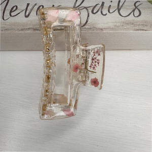 Medium Real Dried Flower Resin Hair Claw, White, and Pink Flowers two Kinds