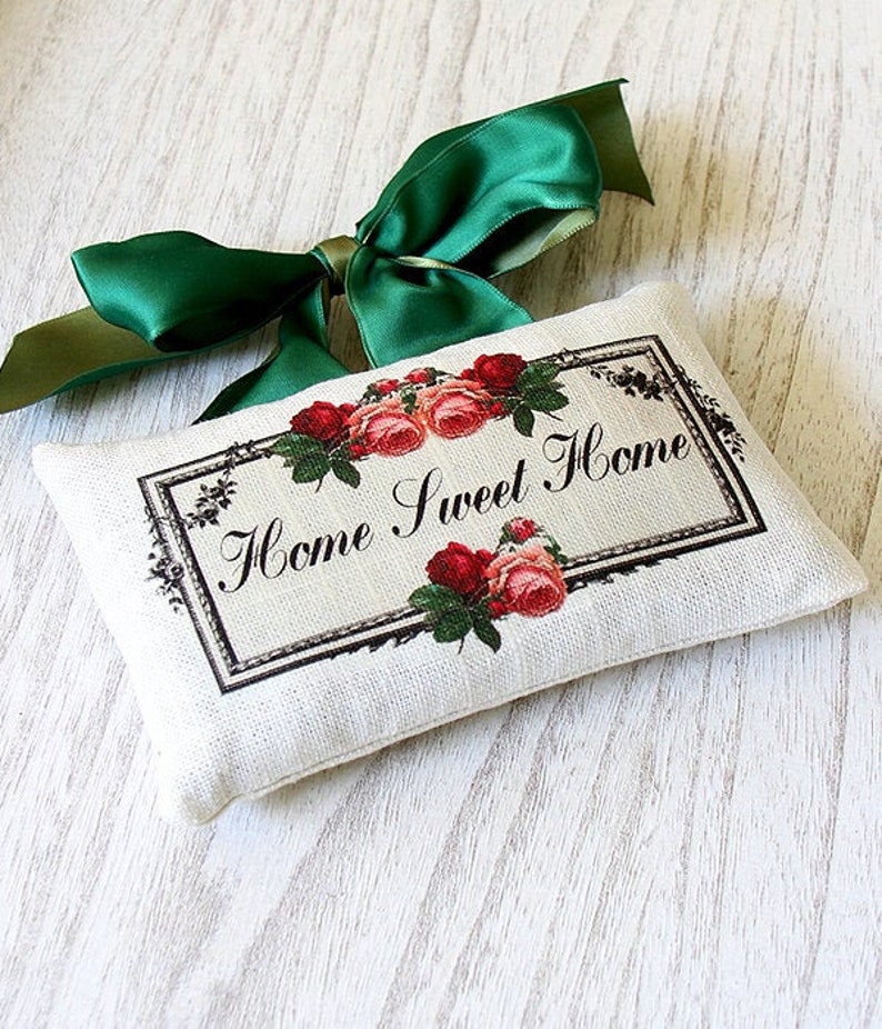 Linen Sachet-Home Sweet Home, handmade Hanging Lavender Sachet image 1