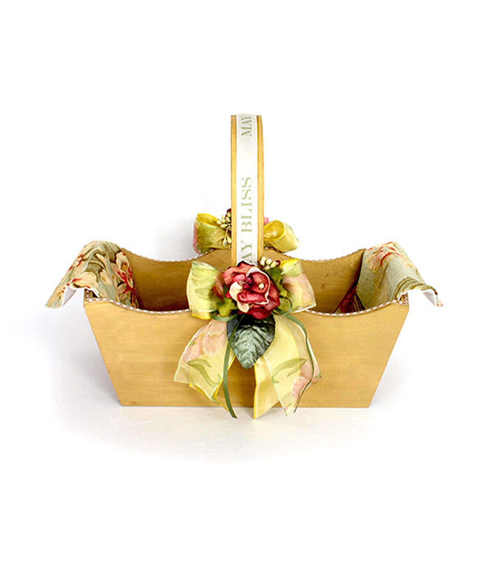 Large Wooden Basket Decorated With Flowers and Linen Etsy Canada