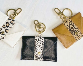 Genuine Leather Animal Print Cardholder Keychain