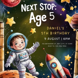 Outer Space Birthday Invitation | Astronaut Theme | Editable Canva Template | Digital Download