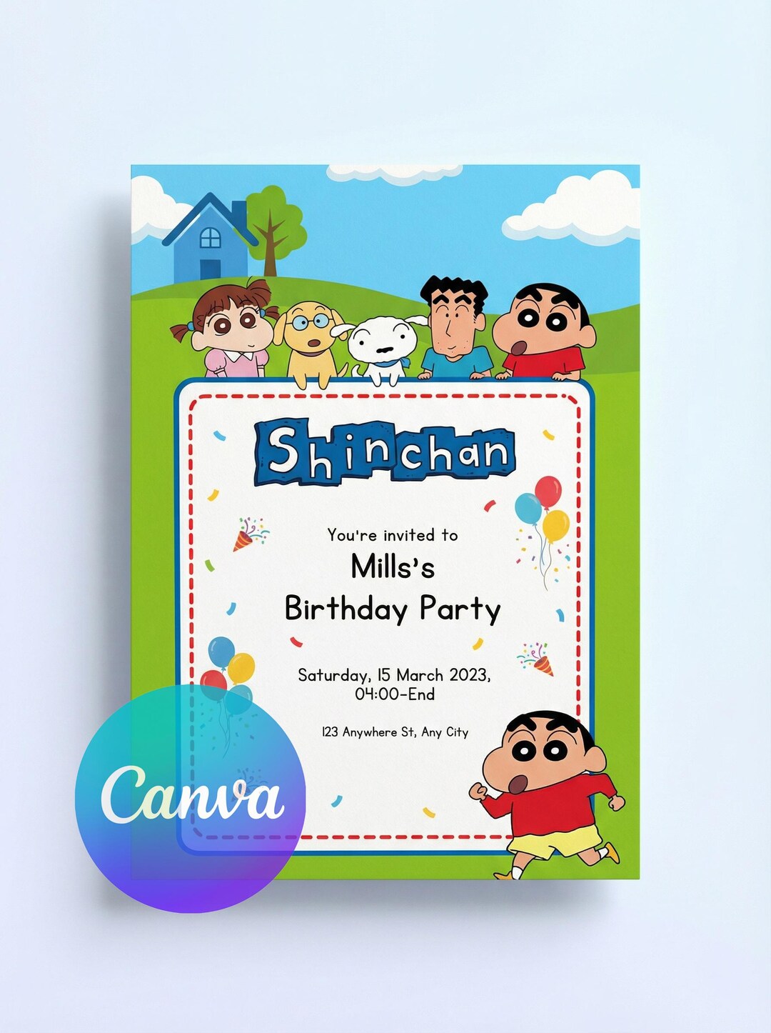 Shin Chan Birthday Invitation | Kids Cartoon Party - Etsy