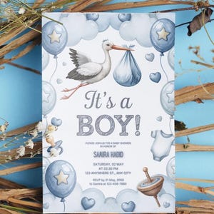 It’s a Boy – Blue Baby Shower Invitation | Editable & Printable Template