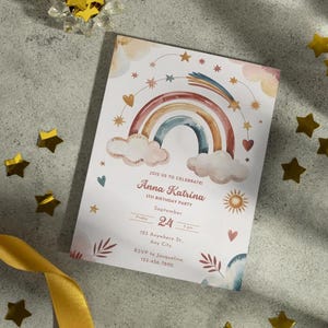 Rainbow Birthday Invitation - Editable Canva Template
