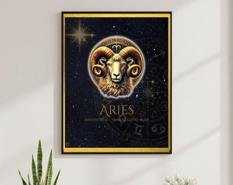 Póster del signo zodiacal Aries – Arte de pared astrológico bohemio, decoración cósmica