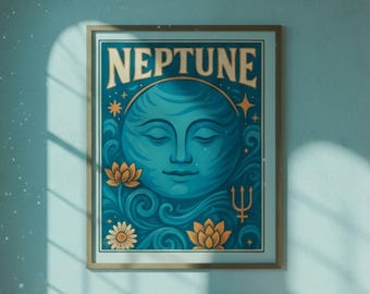 Póster retro del planeta Neptuno: decoración de pared de astrología vintage