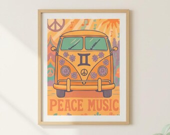 Gemini retro sterrenbeeldposter – astrologie afdrukbare muurkunst, vintage boho digitale download