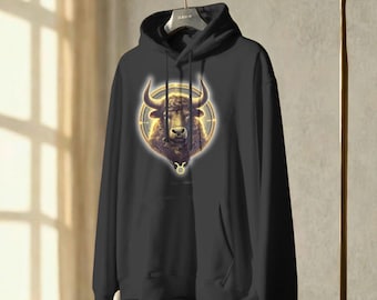Sudadera con capucha del signo zodiacal Tauro – Sudadera negra con bordado dorado - Unisex