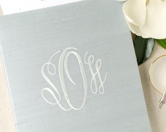 Guest Book Wedding Dusty Blue Silk Embroidery Album Bride Scrapbook Engagement Party Keepsake Guest Book Heirloom | Beloved Book Kathryn