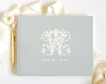 Guest Book Wedding Personalized Album Polaroid Scrapbook  Sage Monogram Heirloom Keepsake Book | Design Vintage Vine