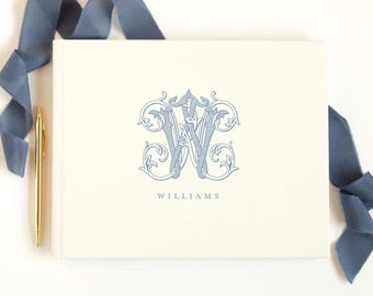 Guest Book Wedding Personalized Album Polaroid Scrapbook Dusty Blue Navy Monogram Heirloom Keepsake Book | Design Vintage Vine