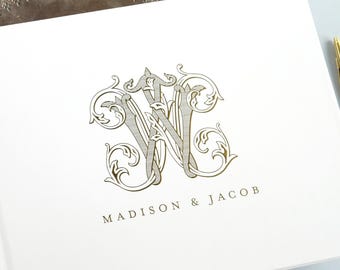 Guest Book Wedding Foil Album Personalized Monogram Ivory Scrapbook Bride & Groom Polaroid Alternative Elegant Keepsake| Design Vintage Vine