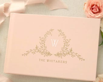 Guest Book Wedding Blush Gold Foil Personalized Album Pink Polaroid Scrapbook Bride Keepsake Custom Monogram | Design: Laurel Wreath Swag