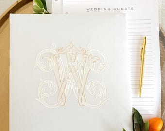 Guest Book Wedding Ivory Linen Embroidered Album Custom Scrapbook Bridal Shower Guest Book Engagement Memory Book Silk | Style: Vintage Vine