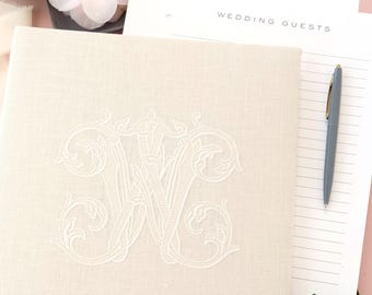 Wedding Guest Book Timeless GuestBook Linen Book for Wedding Elegant Memory Book Script Monogram Gift for Bride Shower | Style Vintage Vine