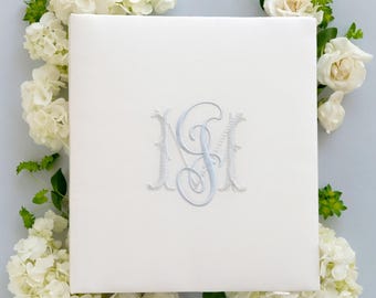 Wedding Guest Book Vintage Monogram Guestbook Embroidered Memory Book Elegant Scrapbook Wedding Dusty Blue Gold Gift Bride | Style Charlotte