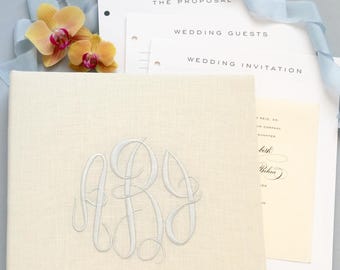 Guest Book Wedding French Blue Linen Embroidery Album Bride Scrapbook Engagement Party Keepsake Guest Book Heirloom | Beloved Book Kathryn