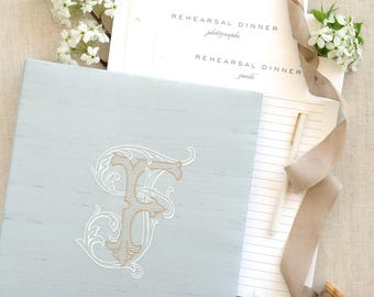 Wedding Guest Book Dusty Blue GuestBook Silk Book for Wedding Elegant Memory Book Script Monogram Gift for Bride Shower | Style Vintage Vine