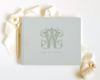 Guest Book Wedding Personalized Album Polaroid Scrapbook Sage Celadon Monogram Heirloom Keepsake Book | Design Vintage Vine