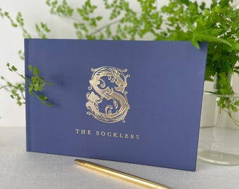 Guest Book Wedding Personalized Album Polaroid Scrapbook Dusty Blue Navy Monogram Heirloom Keepsake Book | Design Vintage Vine