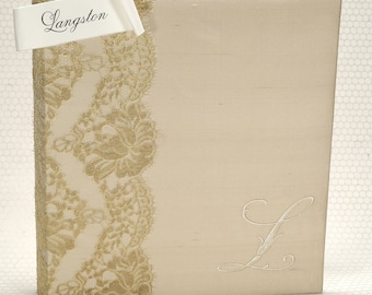 Gold Wedding Book - Alencon Lace Trim Custom Guest Book - Gold Guestbook - Wedding Memory Book - Engagement Journal - Photo Album - Langston