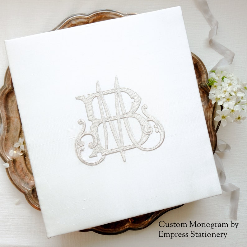 Custom Monogram Guest Book, Guest Sign In Book, Removable Pages, Memory Box, Ivory Silk Wedding Book, Wedding Photo Album, Memory Book image 2