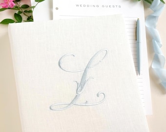 Guest Book Wedding Dusty Blue Linen Embroider Album Custom Scrapbook Bridal Shower Guest Book Engagement Memory Book GIft | Style Lorraine
