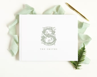 Guest Book Wedding Personalized Album Polaroid Scrapbook Dusty Blue Navy Monogram Heirloom Keepsake Book | Design Vintage Vine