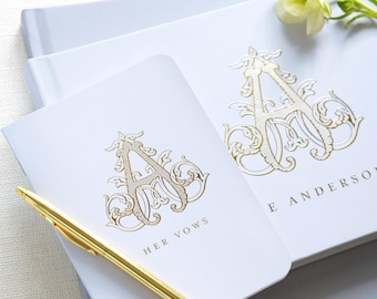 Foil Wedding Vow Book | Personalized | Monogram | Dusty Blue | Dusty Pink | Gold Silver Foil | His Her Books | Shuler | Style: Vintage Vine