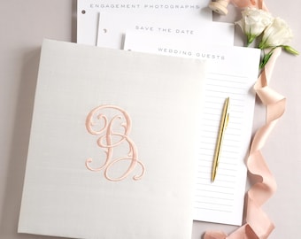 Blush Wedding Book - Guest Book - Beloved Book - Immediate Delivery - B Monogram on Ivory Silk (Book in photo will ship ASAP)