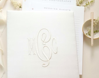 Guest Book Wedding Linen Guestbook Personalized Album Embroidery Monogram Scrapbook Bridal Shower Keepsake Engagement Gift | Style: Margot