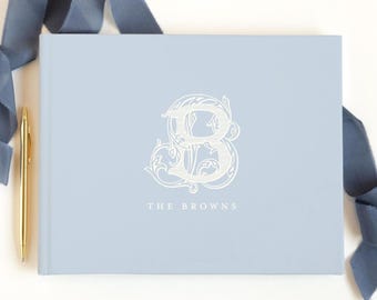 Guest Book Wedding Gold Foil Personalized Album Polaroid Scrapbook Dusty Blue Sage Monogram Heirloom Keepsake Book | Design Vintage Vine