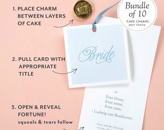 Bridal Shower Game - Wedding Cake Pull - Bridesmaid Jewelry Gift - Cake Decor - Bridal Party Gift - New Orleans - 10 Cake Charm with Fortune